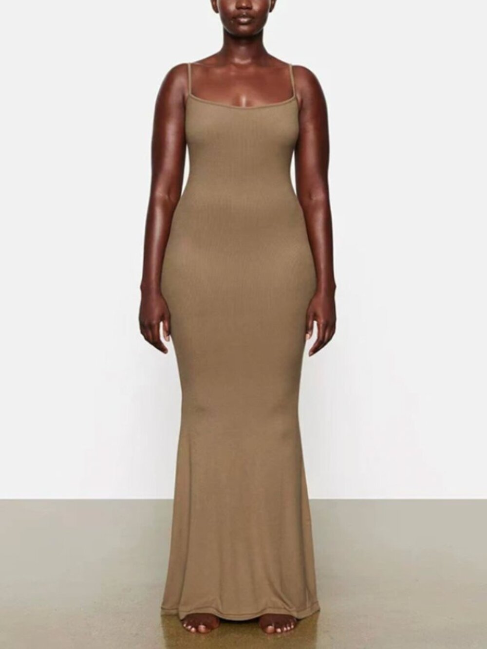 Skims Ribbed Lounge Long Slip Dress Maxi Dress XS/S/M Oxdie Light Cafe Tan